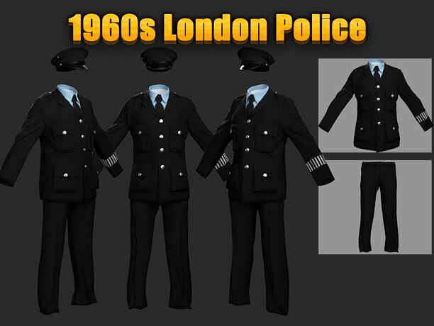 1960s London Police Uniform Flat Cap Jacket Trousers - CGTrader 3D model preview by Cloth4Game