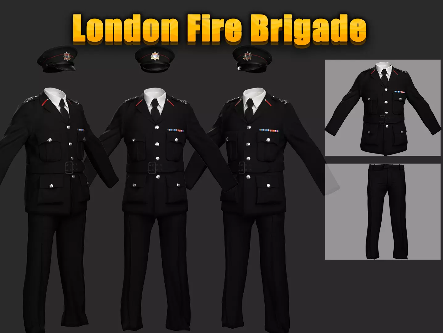 3D Model Collection of Modern London Fire Brigade Formal Uniform - CGTrader 3D model preview by Cloth4Game