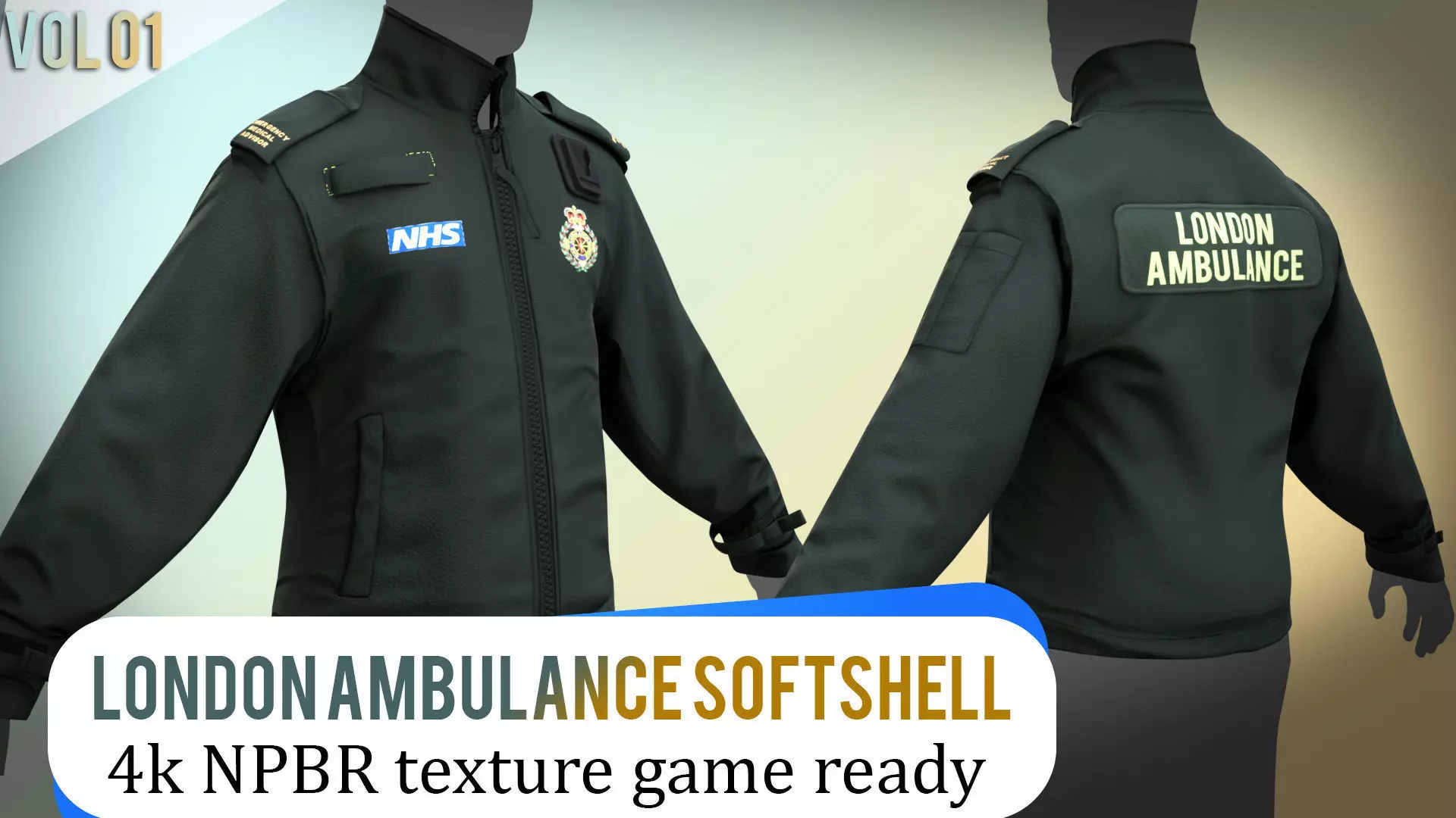 Ambulance Green Softshell Jacket with Logos Emergency Uniform - CGTrader 3D model preview by Cloth4Game