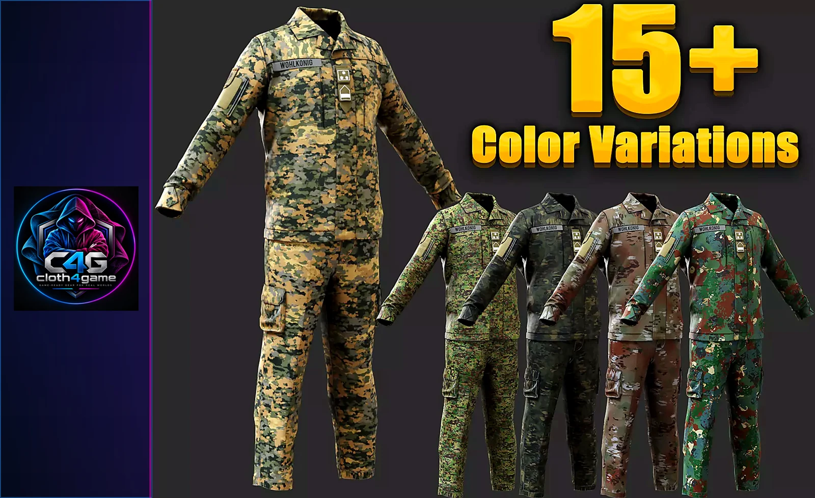 Austrian Armed Forces Shirt Pants -12 Color Game-Ready - 3D model render by Cloth4Game