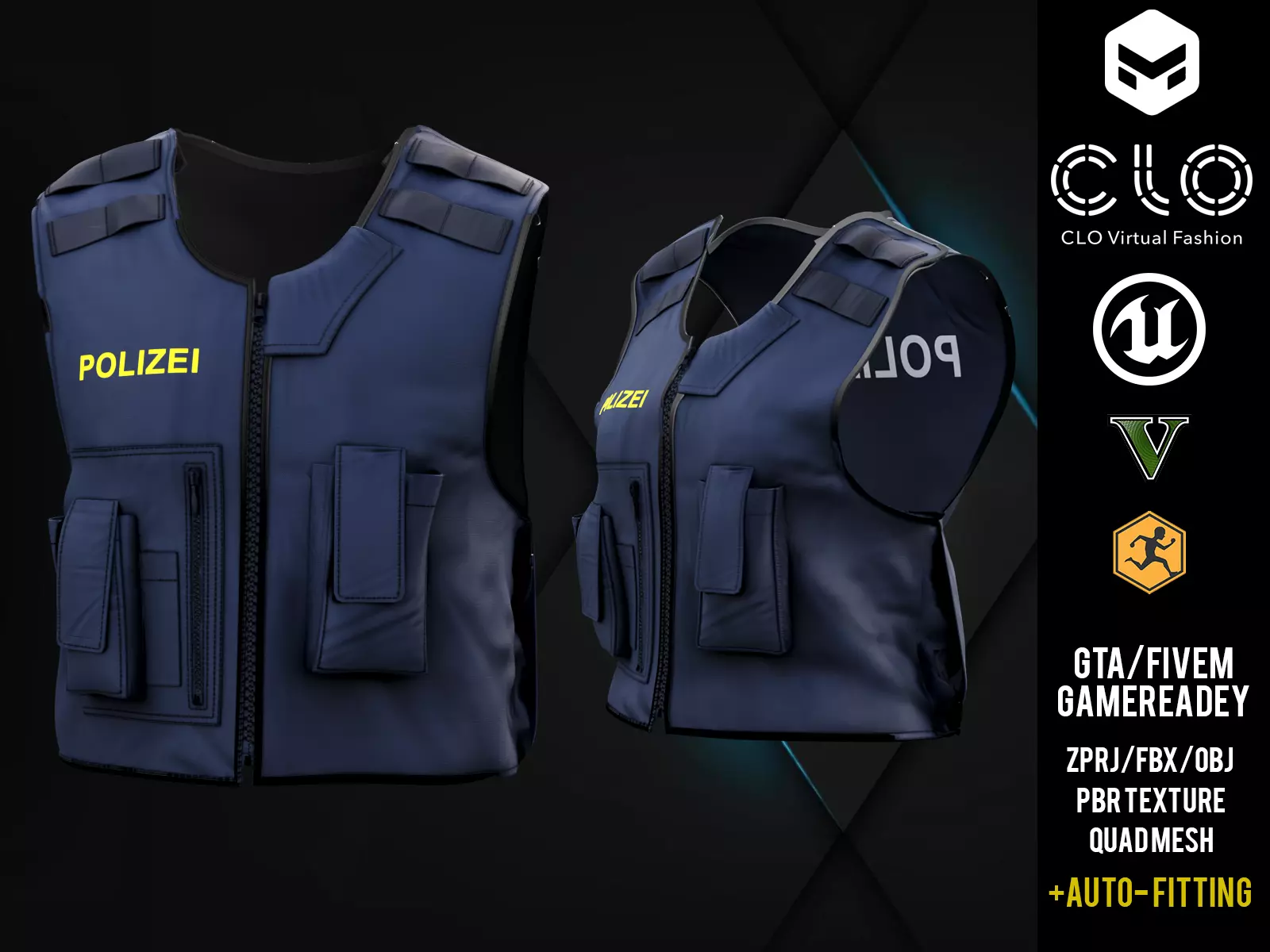 Austrian Bulletproof Vest Game Ready Customizable with Marvelous - CGTrader 3D model preview by Cloth4Game