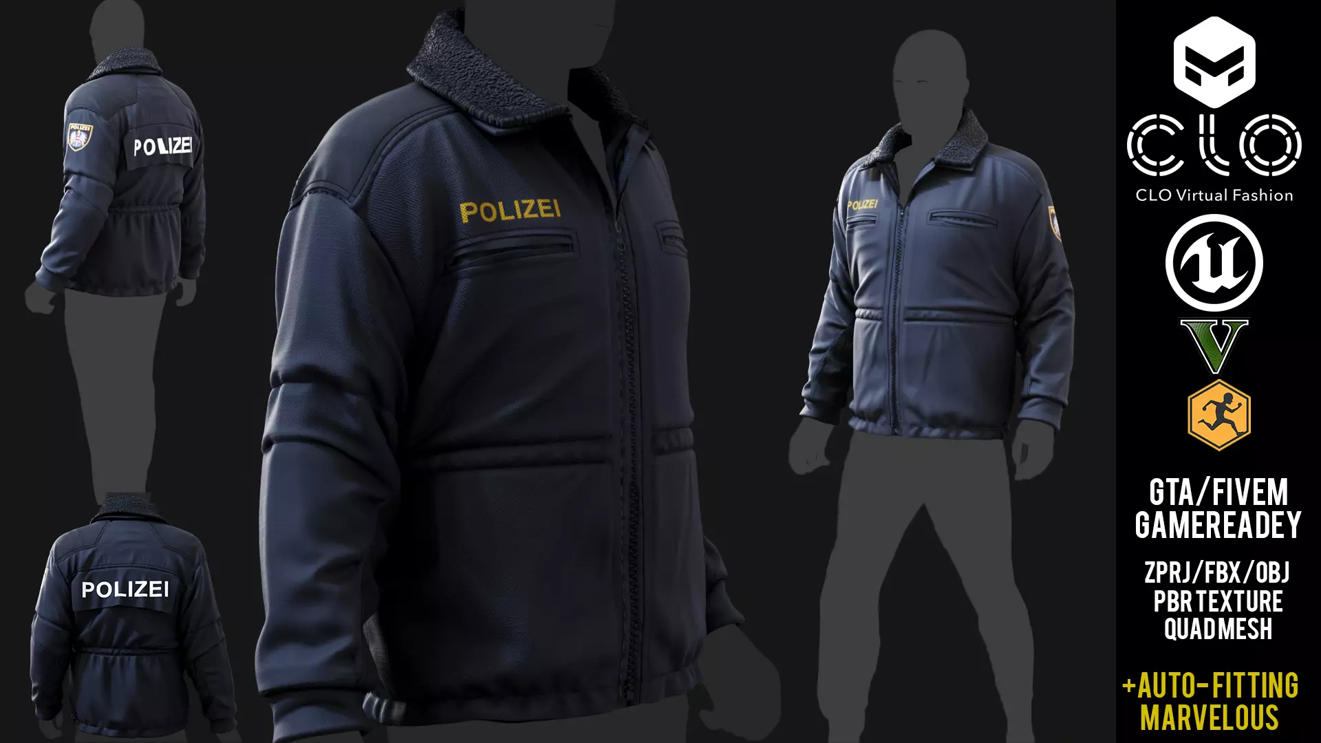 Austrian police officers uniform jacket Outfit - CGTrader 3D model preview by Cloth4Game