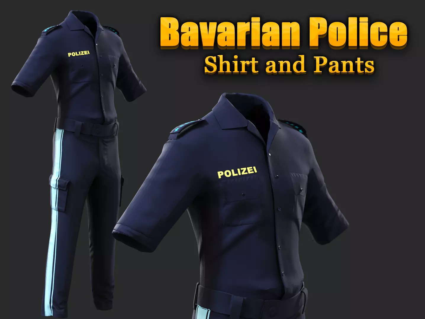Bavarian German Police Uniform Shirt and Pants cop outfit - CGTrader 3D model preview by Cloth4Game