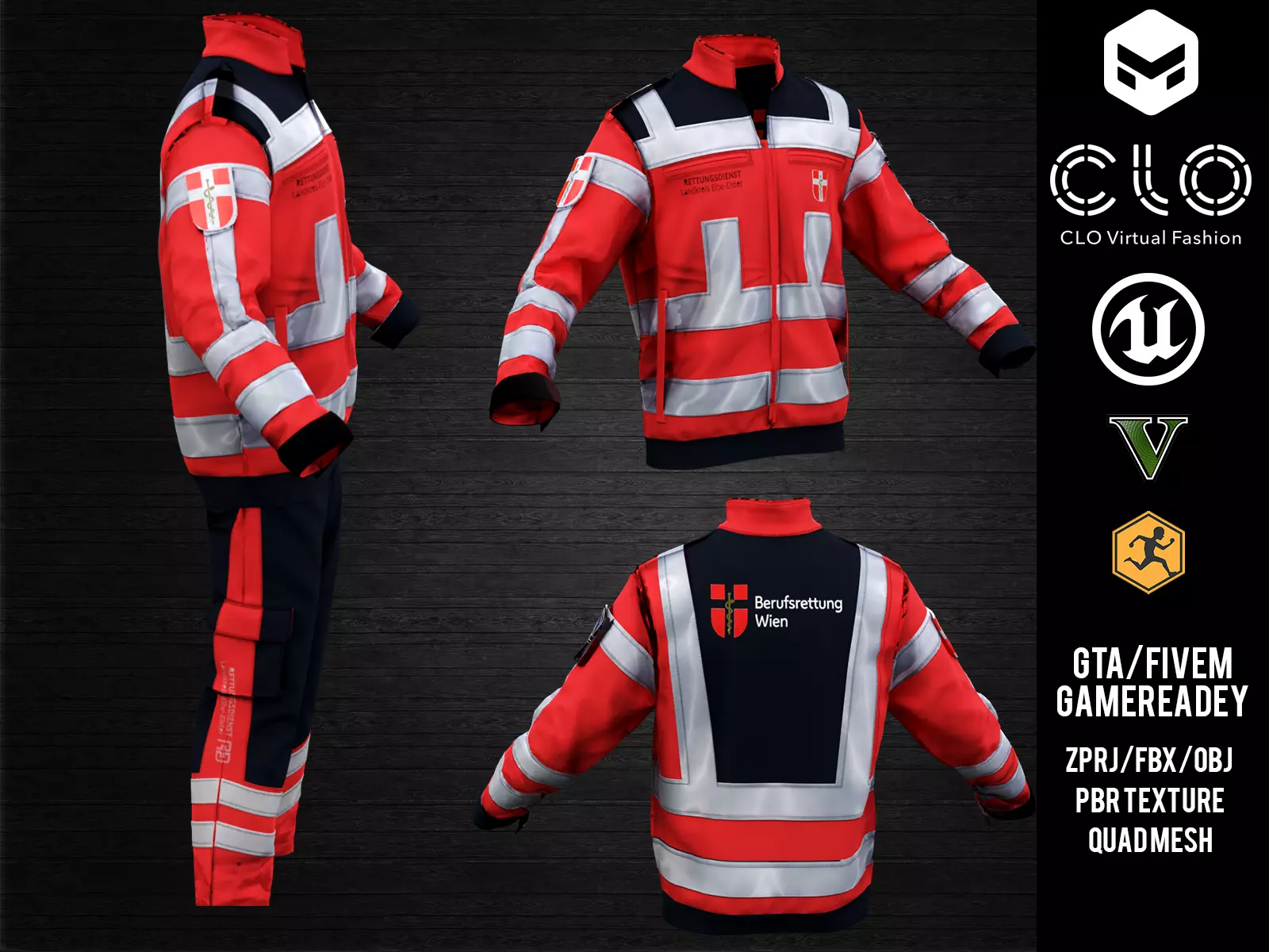 Berufsrettung Wien Operational Uniform 3D Model - CGTrader 3D model preview by Cloth4Game