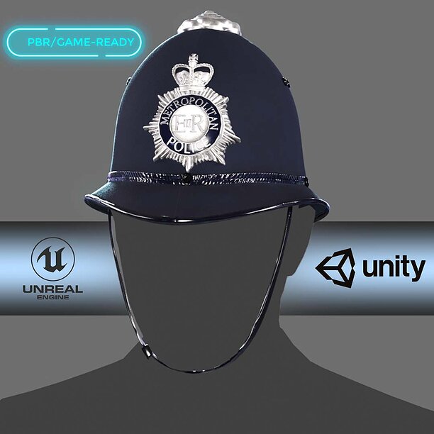 British Custodian Police Helmet UK officer uniform headgear - CGTrader 3D model preview by Cloth4Game