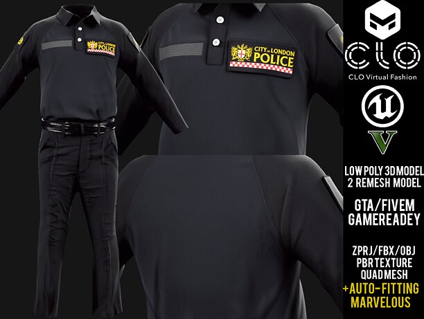 City of London Police Shirt Pants and Belt GTA FIVEM - CGTrader 3D model preview by Cloth4Game