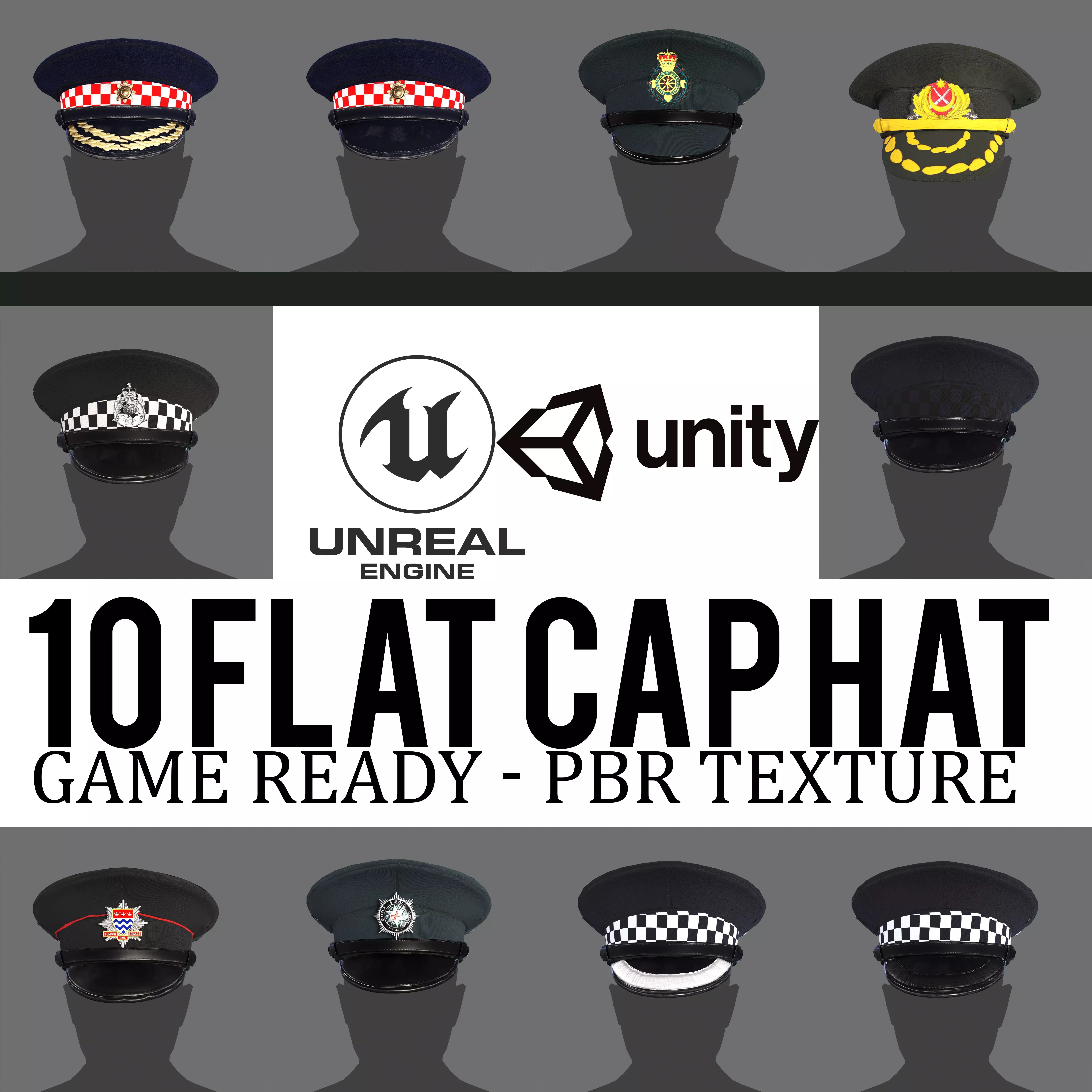 Collection of Flat Caps Police Fire EMS Military Uniform Hats - CGTrader 3D model preview by Cloth4Game