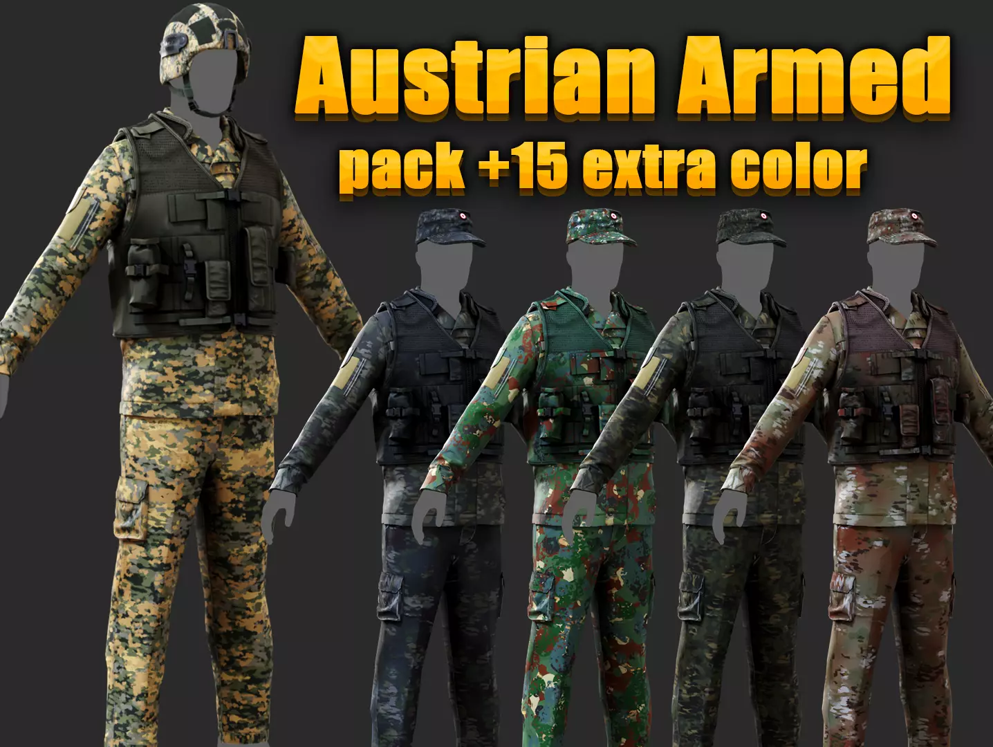 Complete Austrian Armed Forces Uniform Pack Tactical - CGTrader 3D model preview by Cloth4Game