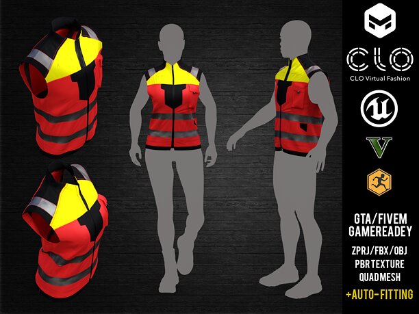 DX4 Hi-Vis Softshell Gilet Unisex Orange-Black Vest Game - CGTrader 3D model preview by Cloth4Game