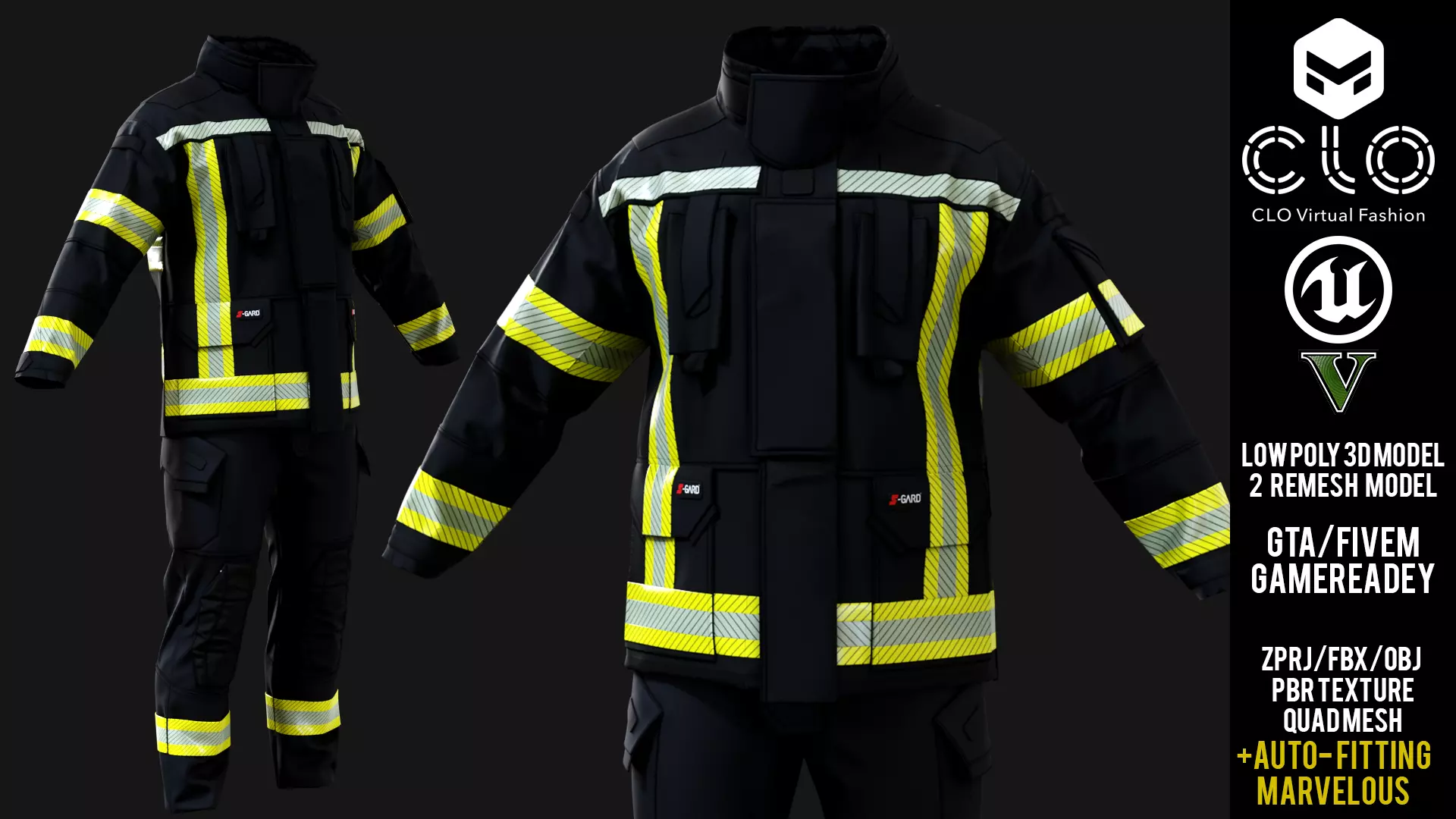 Dynamate Plus Parallon Firefighter Suit Nomex Kevlar - CGTrader 3D model preview by Cloth4Game