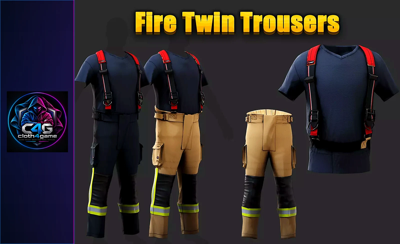 Fire Twin Trousers Dark Blue Gold Black GTA and Marvelous - 3D model render by Cloth4Game