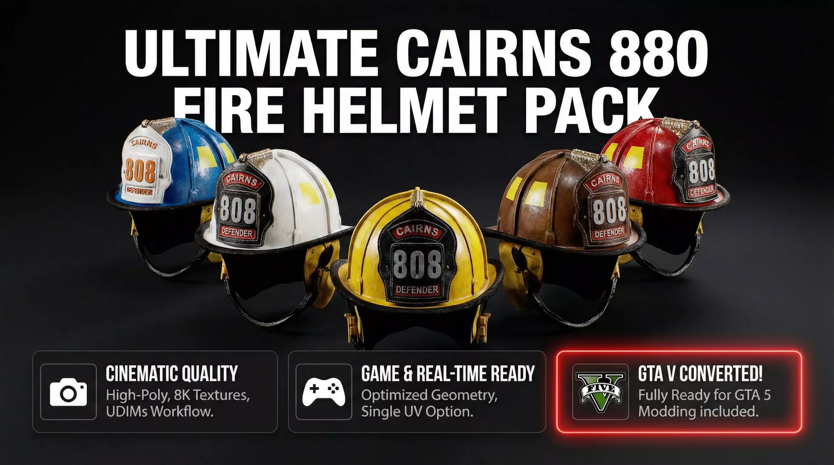 FiveM ready Cairns 880 Fire Helmet 6 Color Variants - CGTrader 3D model preview by Cloth4Game