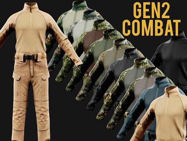 GEN2 Combat Pants Tactical Military Gear in Multiple Colors - CGTrader 3D model preview by Cloth4Game