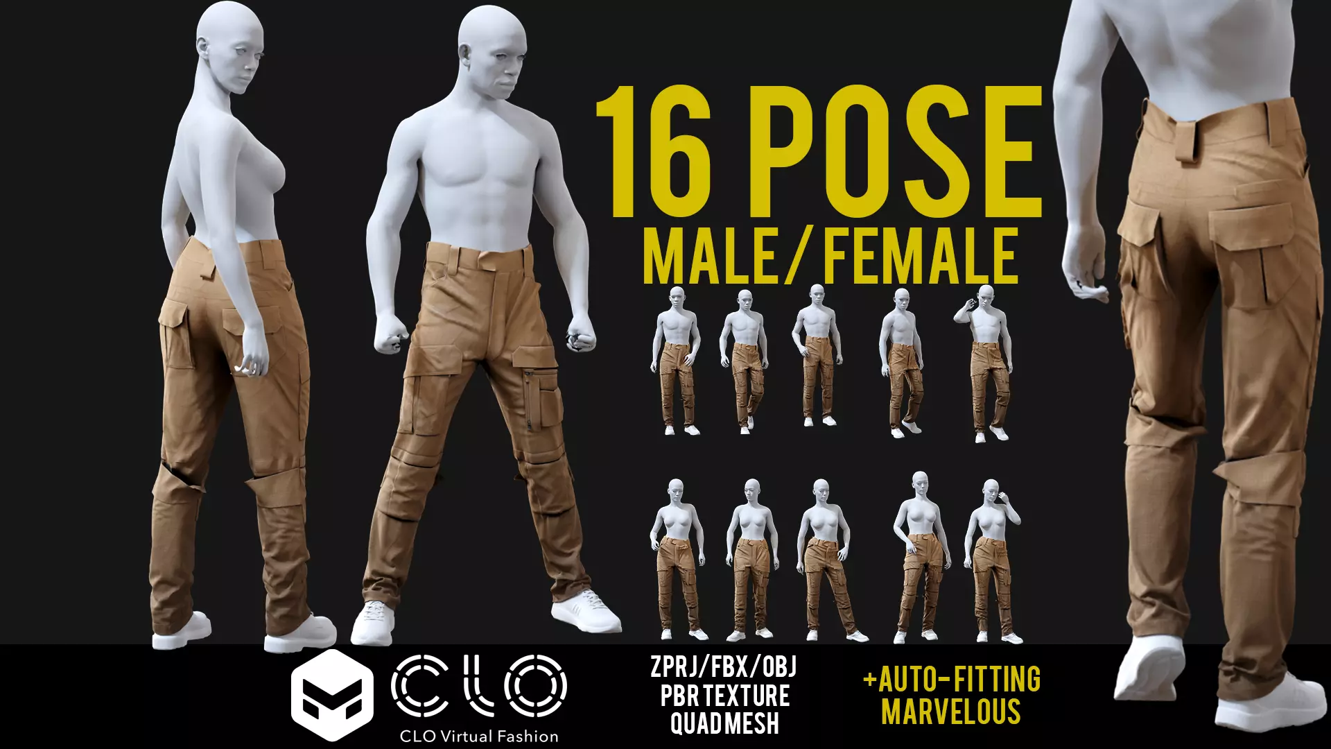 GEN2 TACTICAL PANTS male And female 16 pose type Collection - CGTrader 3D model preview by Cloth4Game