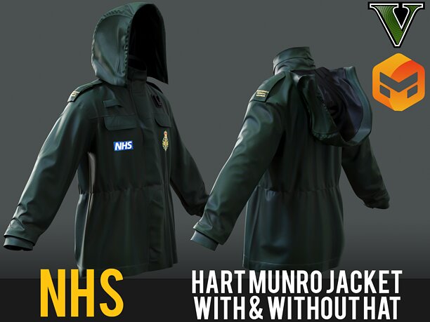HART Munro Jacket Green NHS Ambulance Jacket Game-Ready Low Poly - CGTrader 3D model preview by Cloth4Game
