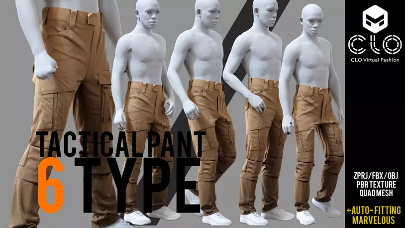 High-Quality GEN2 Tactical Pants 6 pose type marvelous file - CGTrader 3D model preview by Cloth4Game