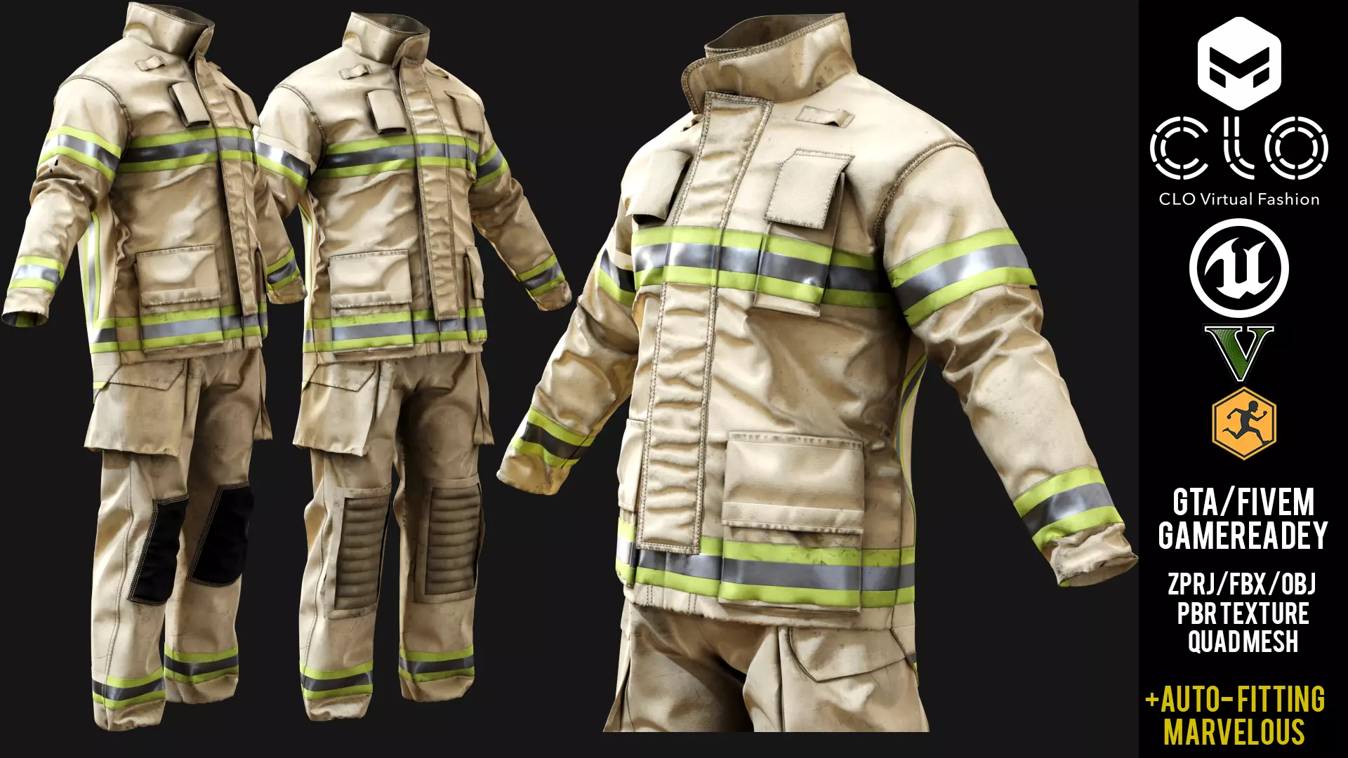 LAFD Firefighter Uniform Jacket Shirt GTA V FiveM Ready - CGTrader 3D model preview by Cloth4Game
