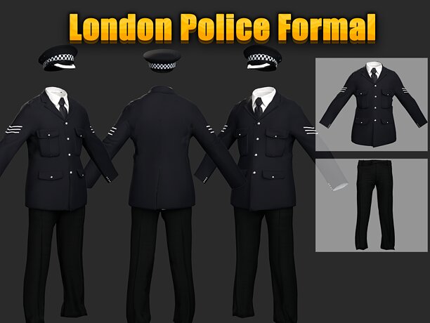 London Police Formal Uniform Outfit with Tunic Cap - CGTrader 3D model preview by Cloth4Game