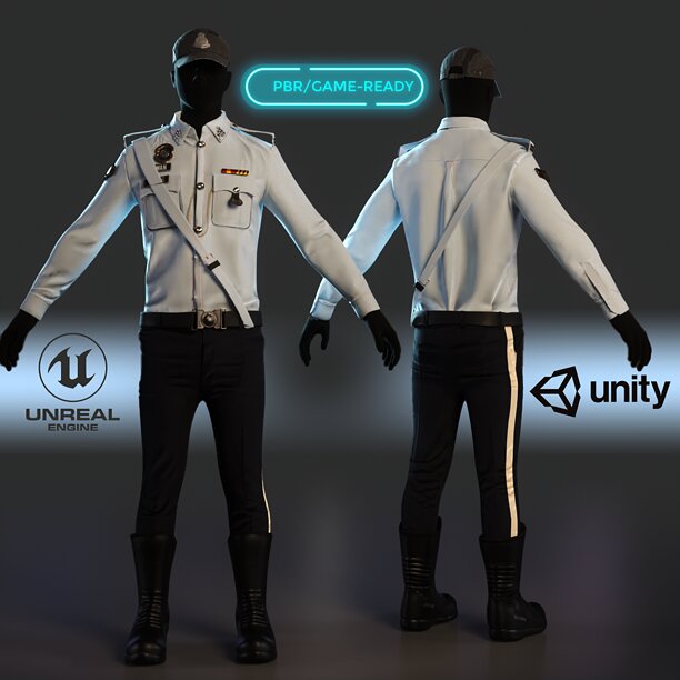Malaysian Police Uniform High-Detail Outfit with Accessories - CGTrader 3D model preview by Cloth4Game