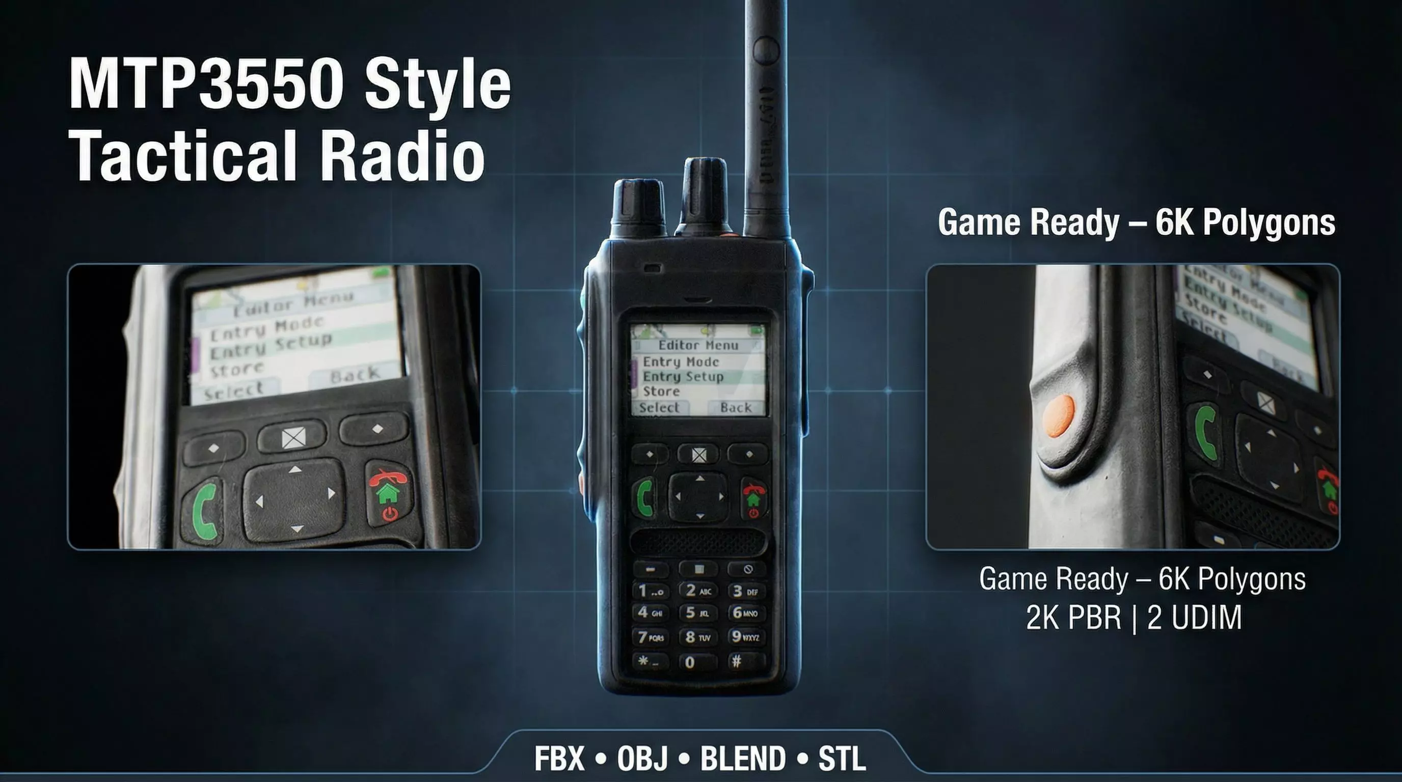 MTP3550 Style Tactical Radio 3D Model Game Ready PBR - CGTrader 3D model preview by Cloth4Game