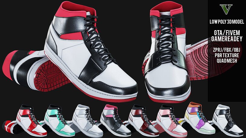 Nike Air Jordan 1 Mid 3D Model multiple colorways GTA and FiveM - CGTrader 3D model preview by Cloth4Game