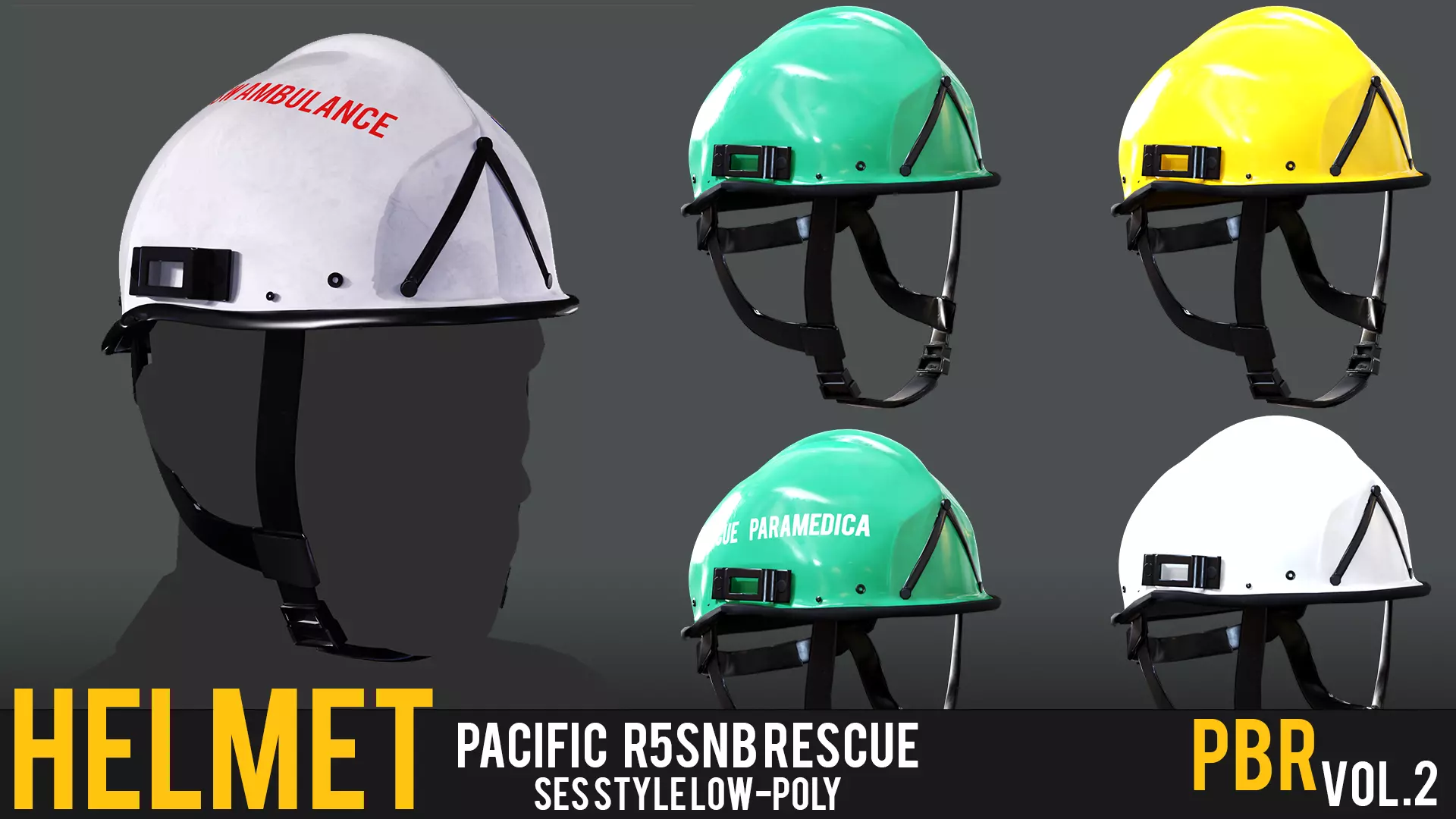 Pacific R5SNB R5S Rescue Helmet PBR Textures in 4 Colors - CGTrader 3D model preview by Cloth4Game
