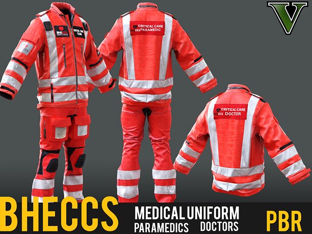 Paramedics and Doctors Flight Suit BHECCS Medical Uniform - CGTrader 3D model preview by Cloth4Game
