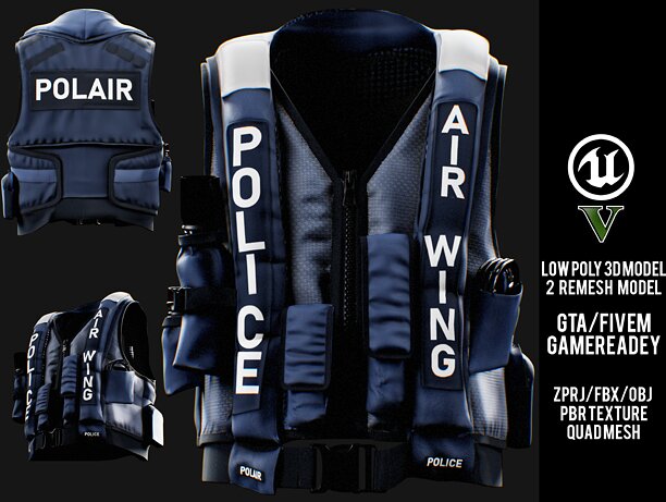 SOS Police Air Wing Life Jacket SOS 6343 Tactical Vest GTA FIVEM - CGTrader 3D model preview by Cloth4Game