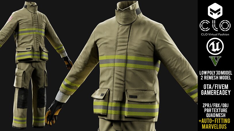 Structural Firefighter Turnout Gear Gloves for GTA V - CGTrader 3D model preview by Cloth4Game