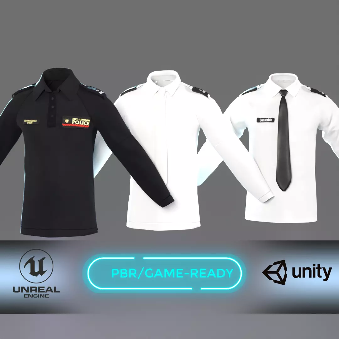 UK Police Uniform Shirt White with Tie and Dark Variant - CGTrader 3D model preview by Cloth4Game