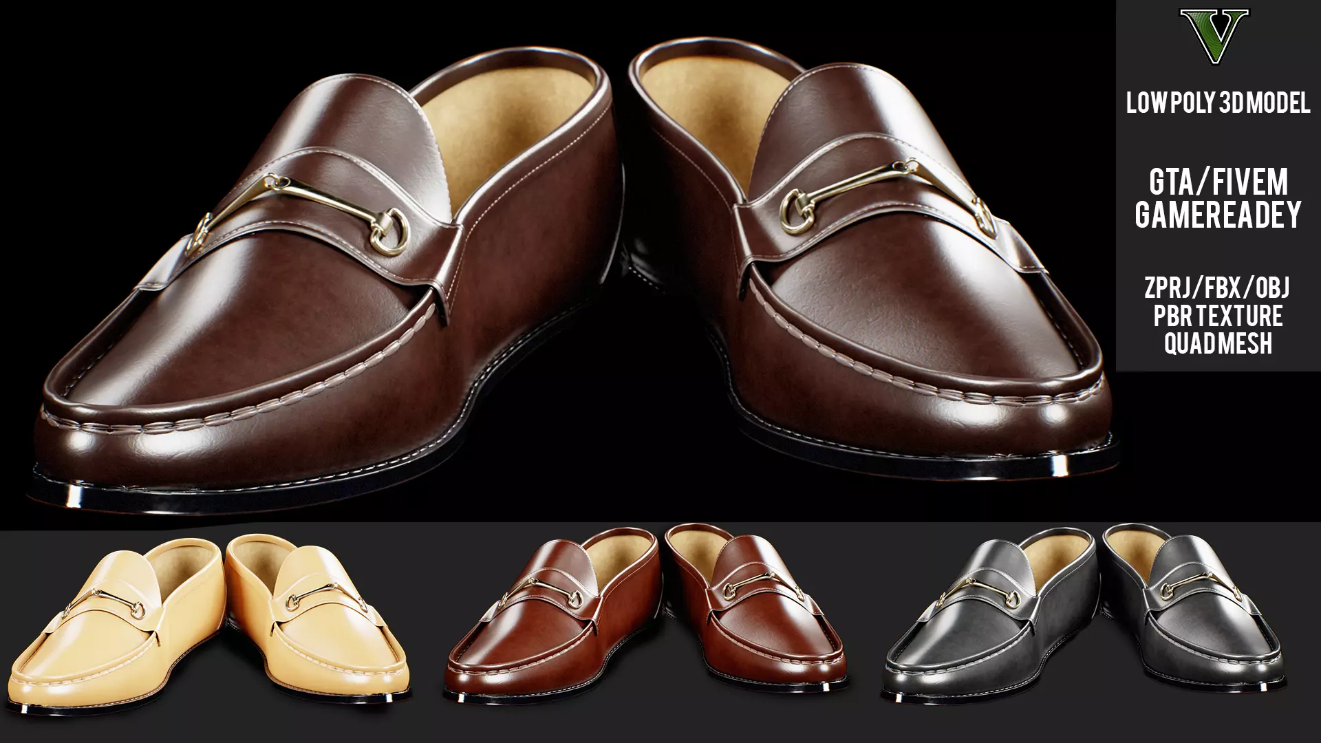 Verona II Italian Bit Loafer Game Ready 3D Shoe GTA FiveM - CGTrader 3D model preview by Cloth4Game