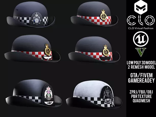 Woman British Police Cap for GTA FIVEM - CGTrader 3D model preview by Cloth4Game